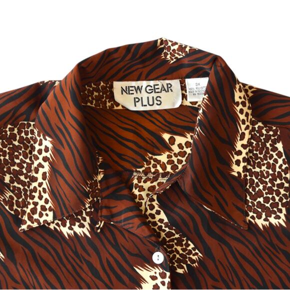 Vintage 80s Plus Size Animal Print Shirt in Brown - Unique Mixed Print Design - Picture 3 of 5